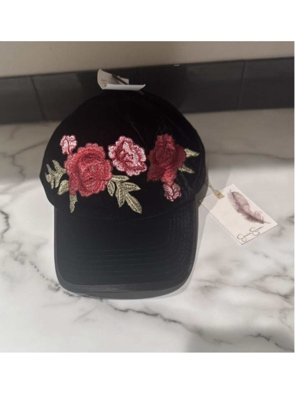 Jessica Simpson Hat Cap Women’s Ladies Multicolor Strapback NEW Rose Embroidered